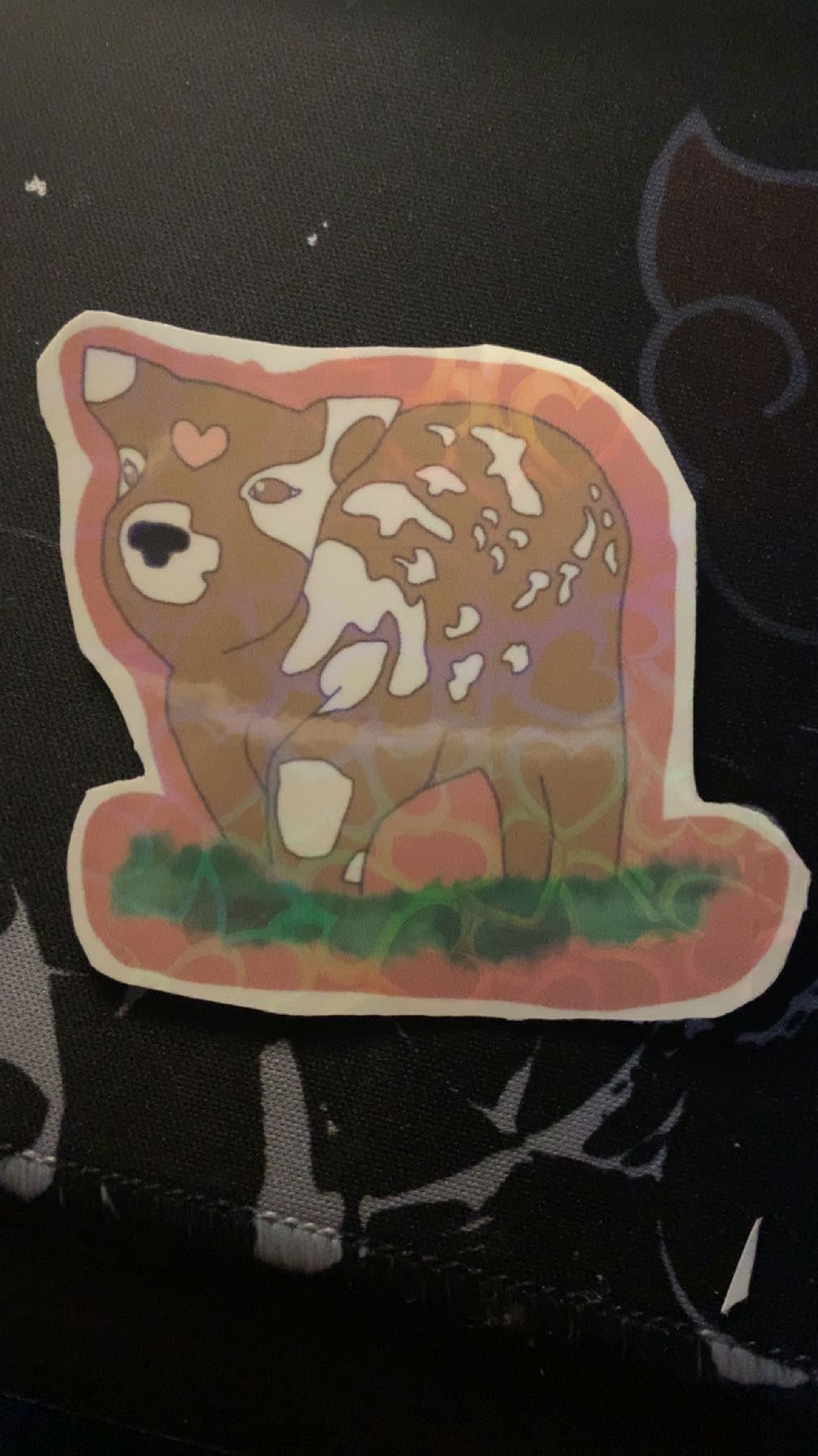 Holographic heart cow sticker