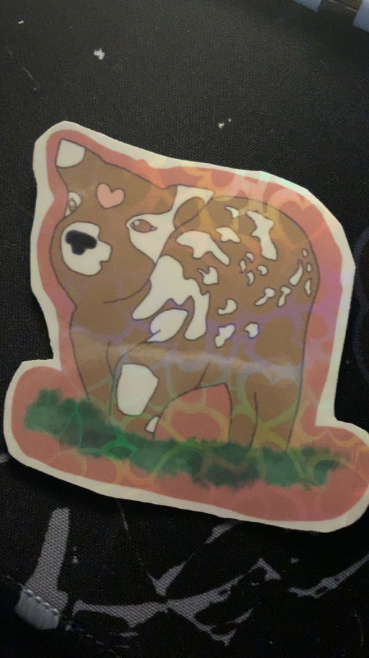 Holographic heart cow sticker